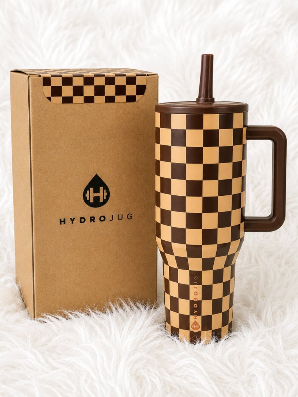 HydroJug 40oz Traveler Tumbler Brown Checkerboard NWT